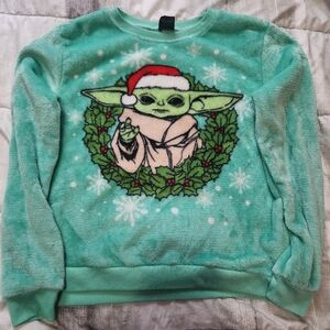 DISNEY STAR WARS CHRISTMAS GROGU HOLIDAY JUNIORS SWEATER SIZE L XMAS Green Teal